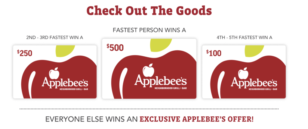 Applebee’s $500 Quikly Giveaway ( Everyone Wins Something)